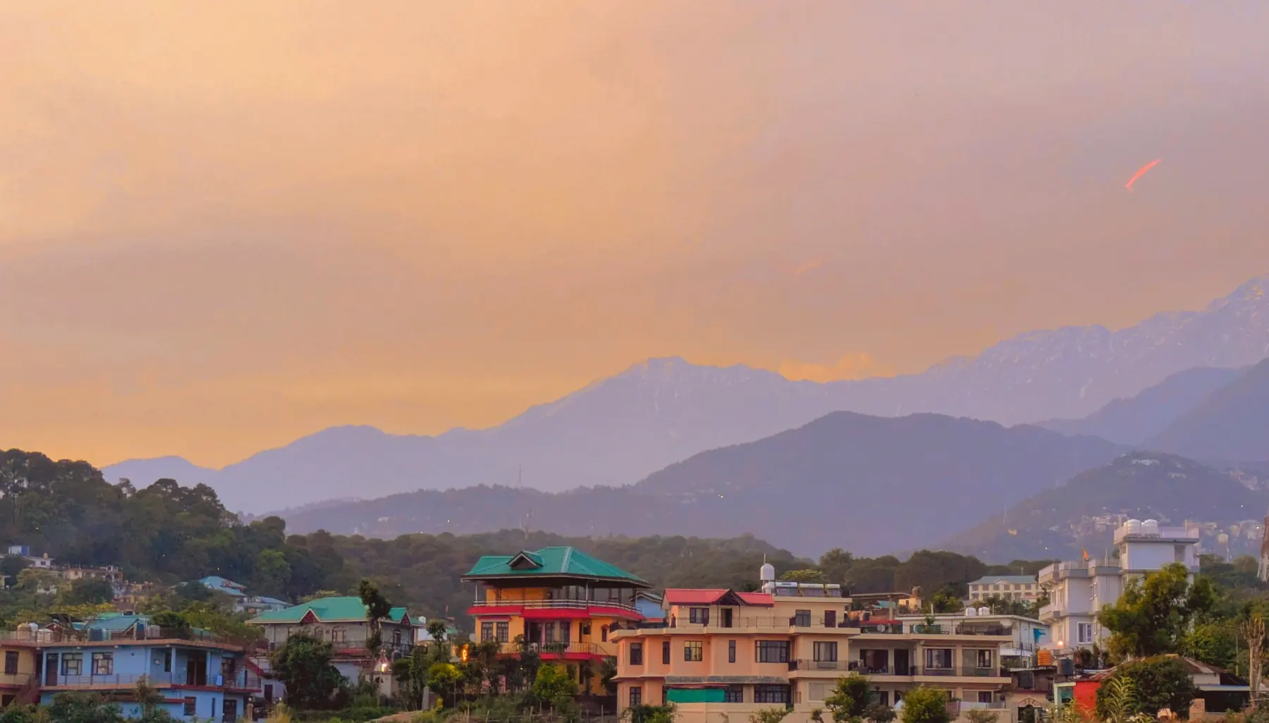 Evening mountain layers near Gauri Sadan